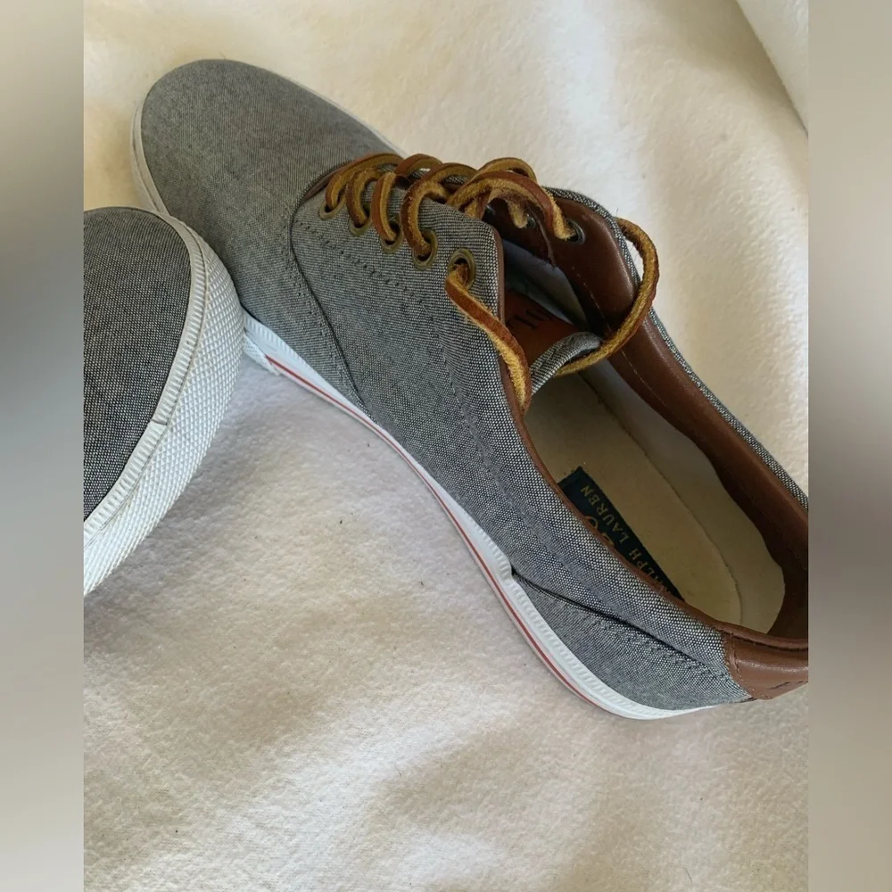 Polo Ralph Lauren Vaughn Gray Canvas Men's Sneakers Shoes Size 9 D Leather Laces